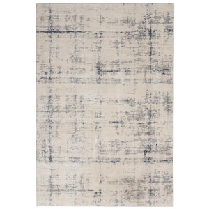 Rustic Textures Ivory/Blue 5 ft. x 7 ft. Abstract Contemporary Area Rug