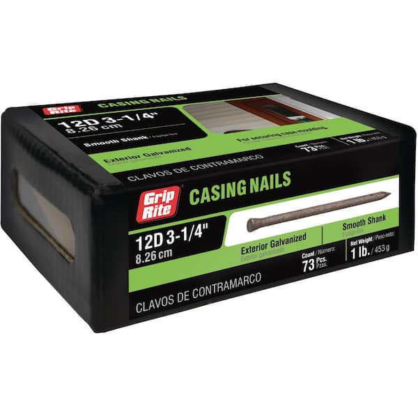 Grip-Rite 3-1/4 in. x 10-1/2-Gauge 12-penny Exterior Galvanized Steel Casing Nails 1 lb. Box