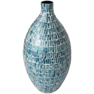Blue Handmade Mosaic Inspired Mother of Pearl Decorative Vase