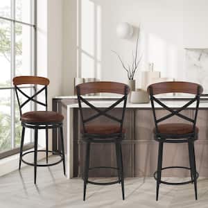 Hudson 26 in. Brown Faux Leather Upholstery High Back Metal Counter Stool with Faux Leather Seat