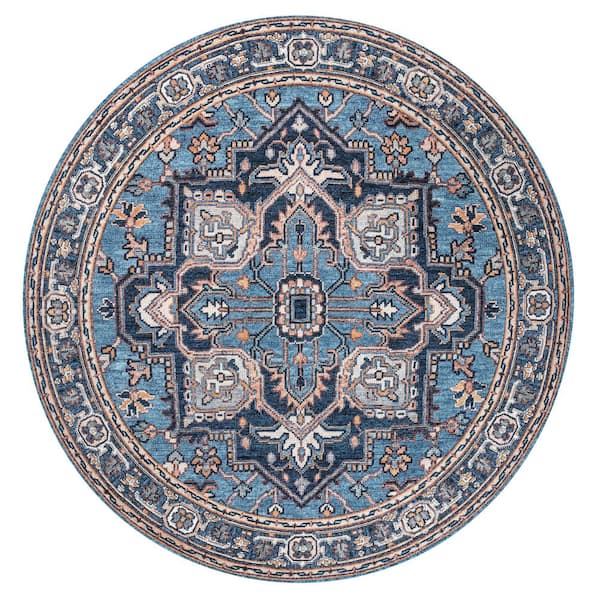 Cirali Ornate Large Medallion Machine-Washable Blue/Beige 5 ft. Round Area Rug