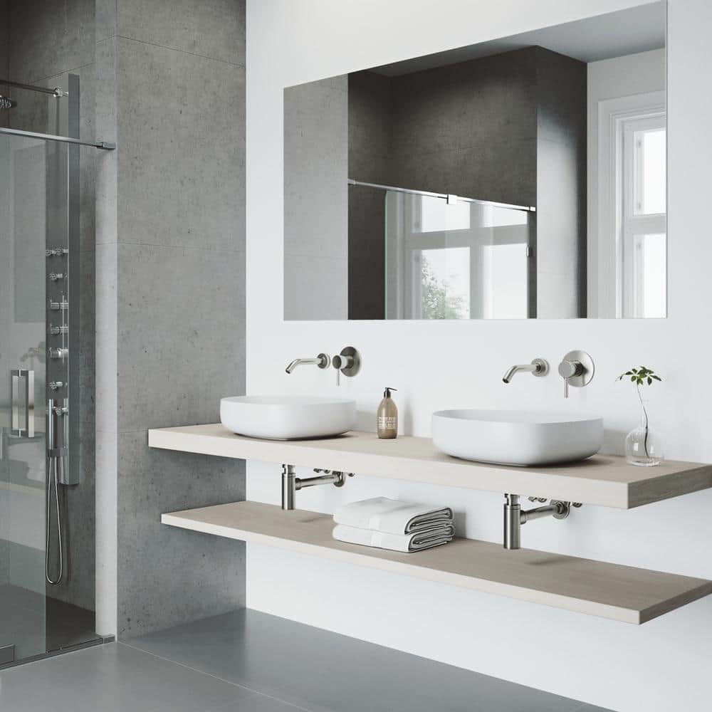 Modern Black and Nickel Wall Mounted Widespread Faucet