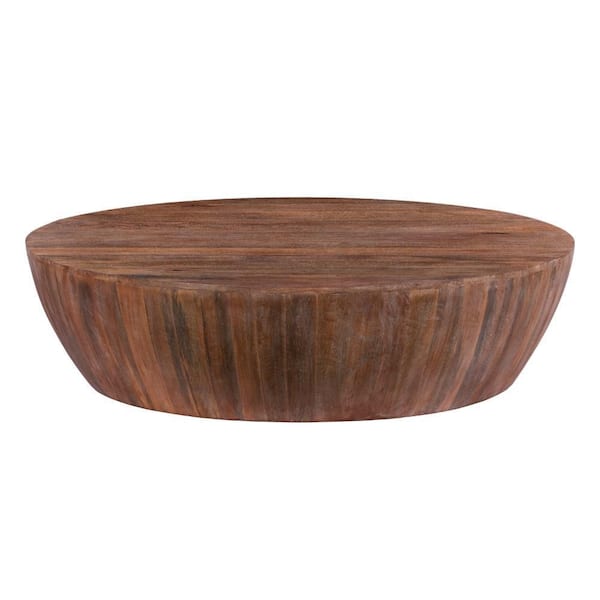 Arthur 48 in. Brown Round Mango Wood Handcarved Coffee Table