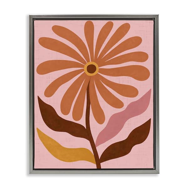 Stupell Industries Boho Retro Flower Bloom by Nina Seven Gray Floater Frame Nature Graphic Art Print 31 in. x 25 in.