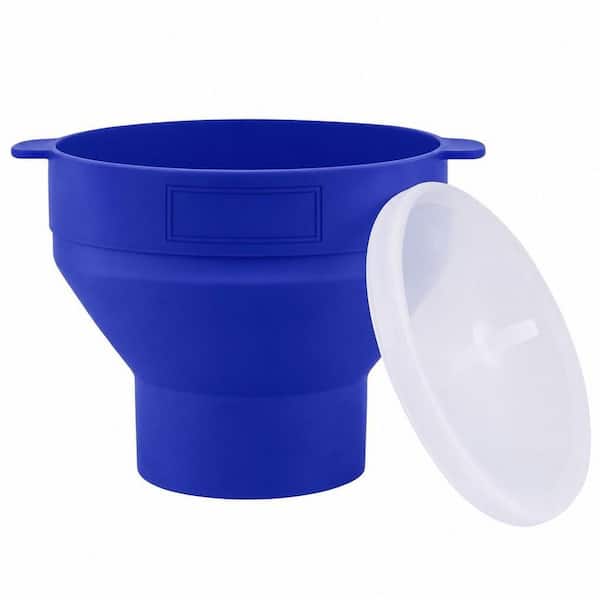 9.5 in. 4 qt. Silicone Microwave Popcorn Popper with Collapsible Design, No Oil Required in Blue