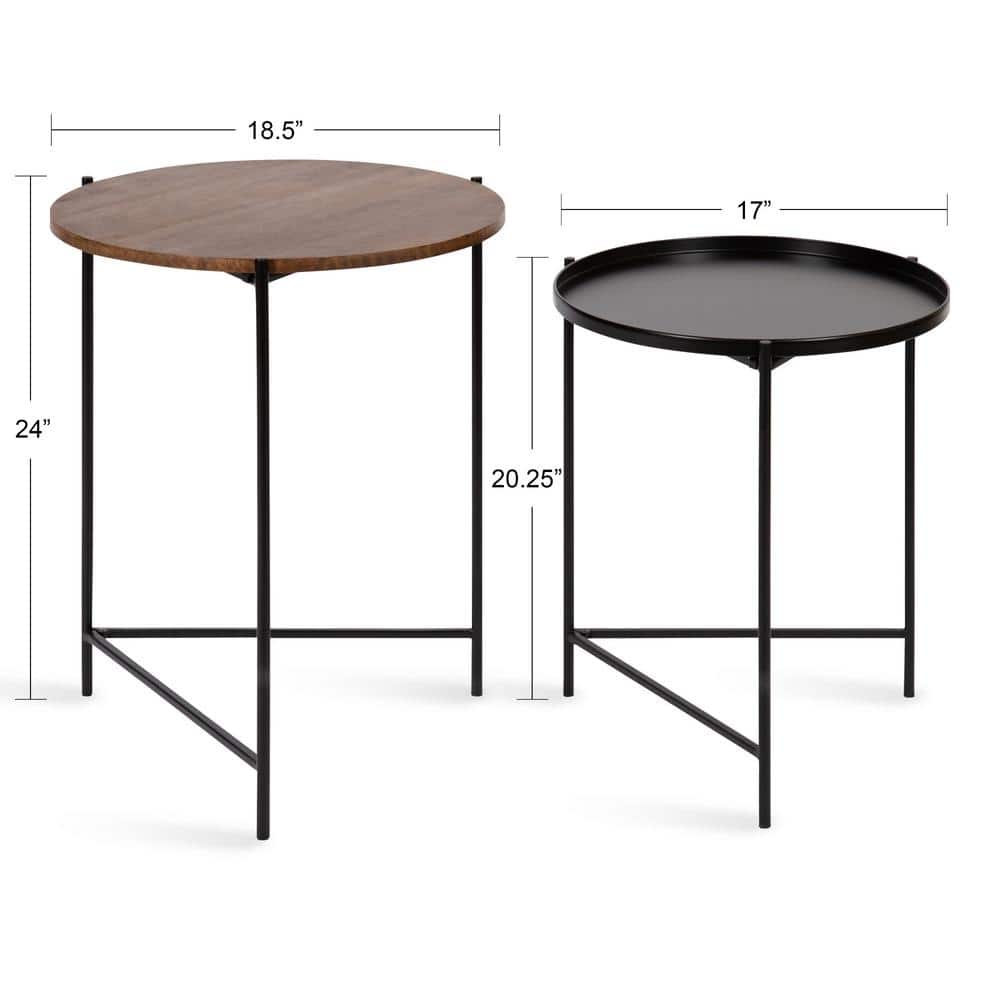 Ulani Modern Round Nesting Tables with Mango Wood and Metal Frame