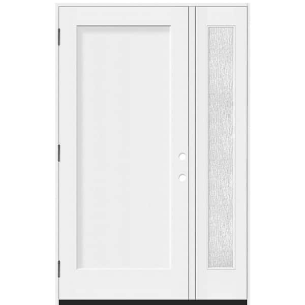 Legacy 53 in. x 80 in. 1 Panel Shaker RHOS Unfinished White Fiberglass Prehung Front Door w/Rain 14 in.SL 4-9/16 Jamb