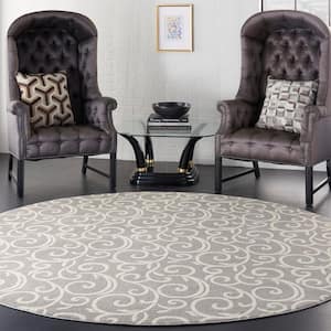 Grafix Grey 8 ft. x 8 ft. Floral Contemporary Round Rug