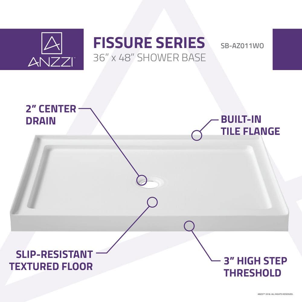 Gloss White Acrylic and Fiberglass Shower Base, 36 x 48 in