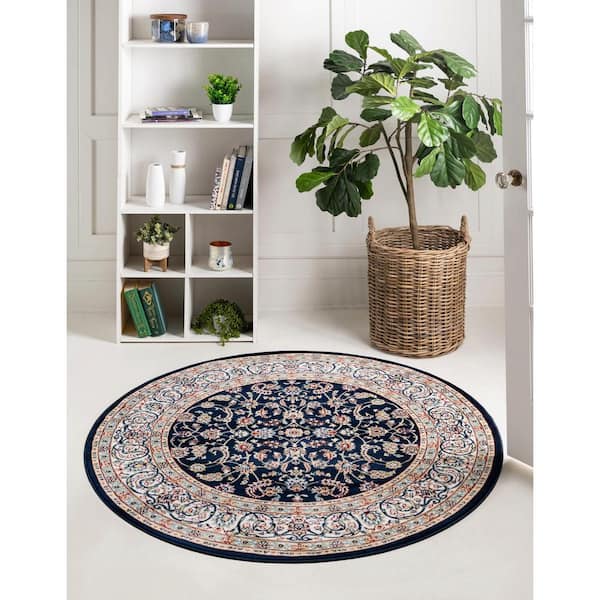 Narenj Leeds Navy Blue 10' 0 x 10' 0 Round Rug