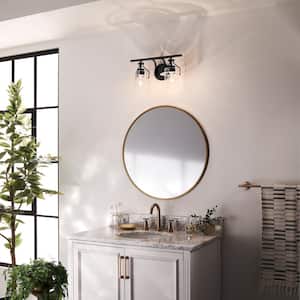 Everett 16 in. 2-Light Black Vintage Bathroom Vanity Light with Clear Glass