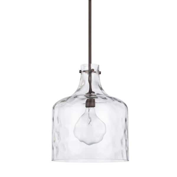 HomePlace Lighting Crawford 12 in. W x 15 in. H 1-Light Clear Water Glass Pendant in Bronze