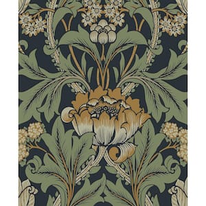Midnight Blue and Goldenrod Primrose Floral Vinyl Peel and Stick Wallpaper Roll (Covers 31.35 sq. ft.)