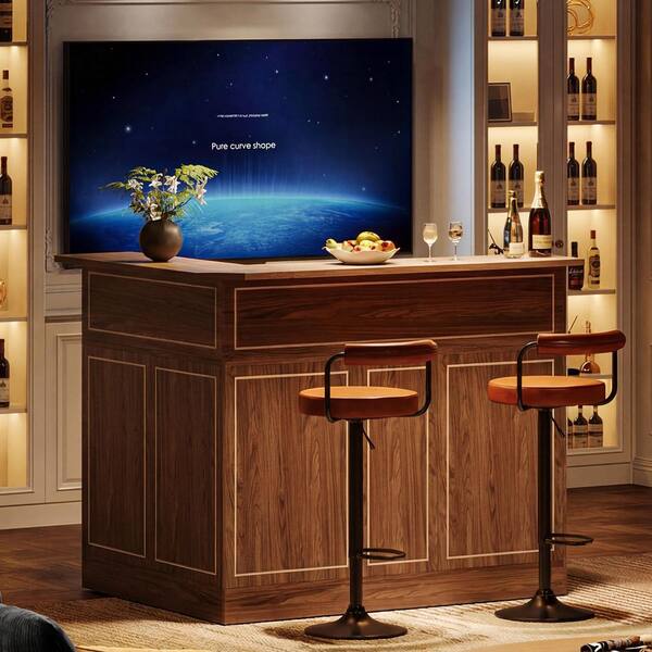 BYBLIGHT Kearsten 44.1 in. H Red Brown L-Shaped Home Bar Unit, 3