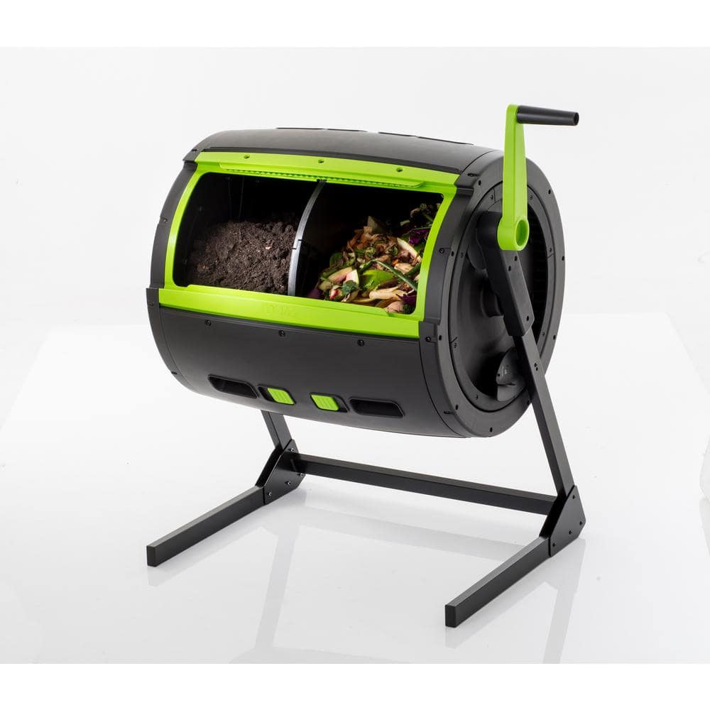 65 Gallon Black and Green Plastic Tumbler Composter with Cart