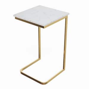15-inches Marble C-Shape End Table with Gold Iron Frame