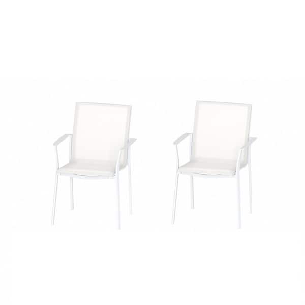DESwan 2-Piece Stackable Aluminum Outdoor Dining Chair in White