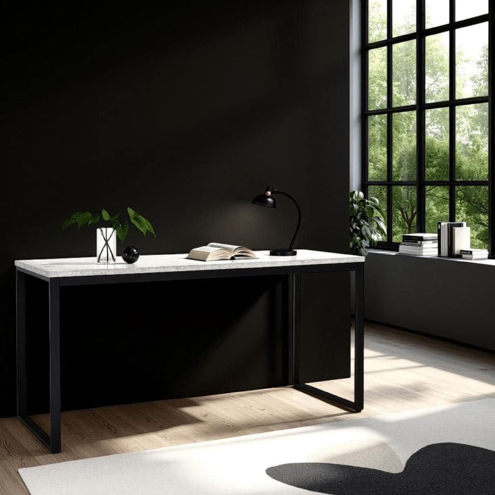 24 in. Rectangular Black and Gray Melamine Writing Desk with Dark Pewter