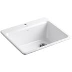 Riverby Drop-In Cast Iron 25 in. 1-Hole Single Bowl Kitchen Sink in White with Basin Rack
