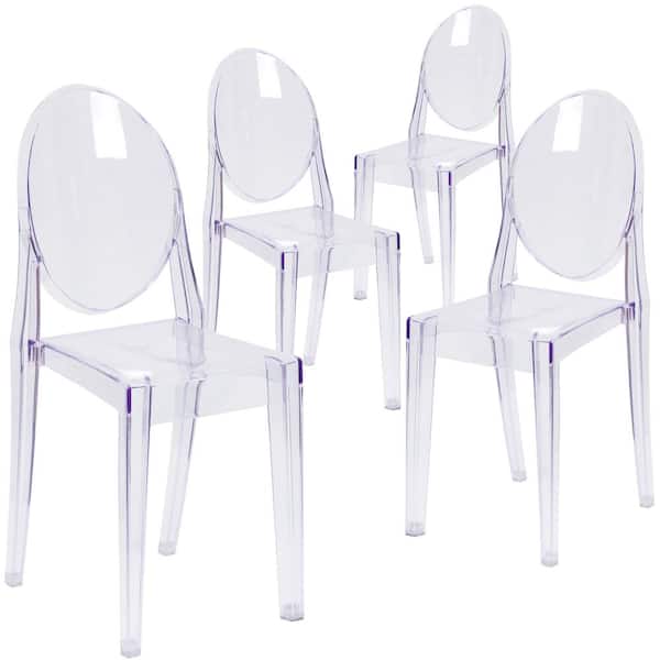 Murray Clear Plastic Ghost Side Chair in Transparent Crystal Seat of 4