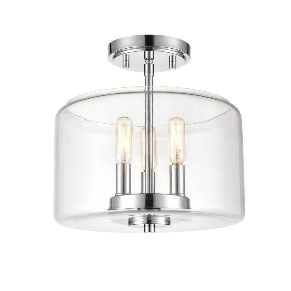 Millennium Lighting 11 in. 3-Light Chrome Semi-Flush Ceiling Flush ...