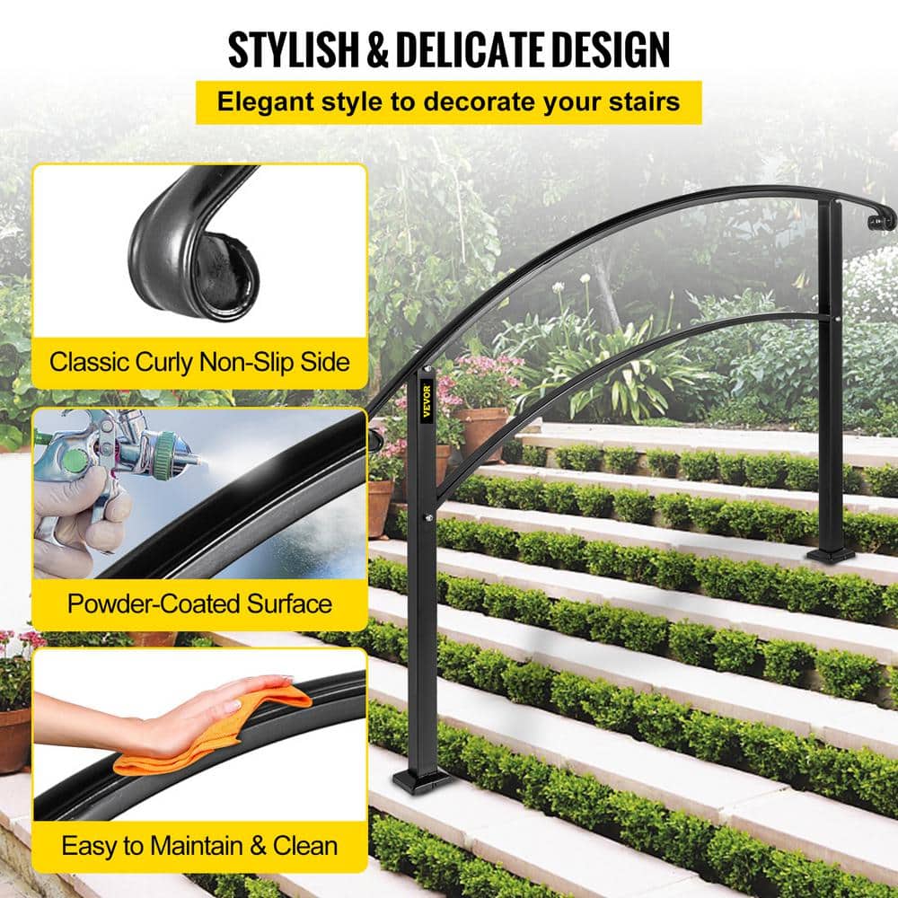 Black Powder-Coated Steel Handrail for Stairs and Decks