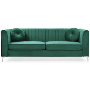 Delray 87 in. Square Arm Velvet Tight Back Straight 2-Seat Sofa in Green