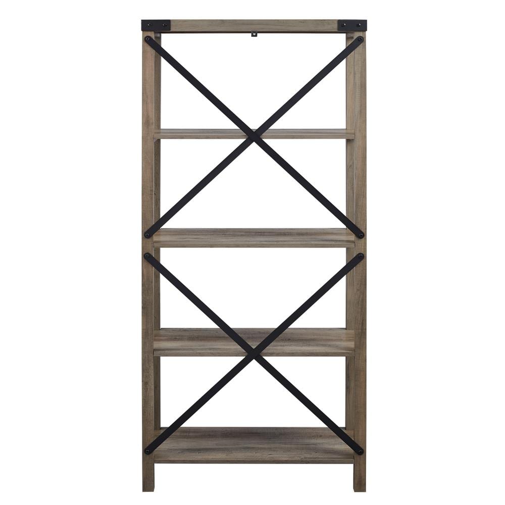 Gray 64" Water Resistant 4-Shelf Wood Bookcase