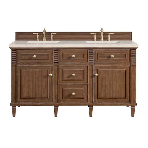 Lorelai 60.0 in. W x 23.5 in. D x 34.06 in. H Double Bathroom Vanity in Mid-Century Walnut and Eternal Marfil Quartz Top