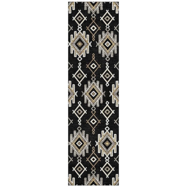 Chantille Machine Washable Indoor/Outdoor Abstract ACN3042 Black 2 ft. x 7 ft. Runner Rug