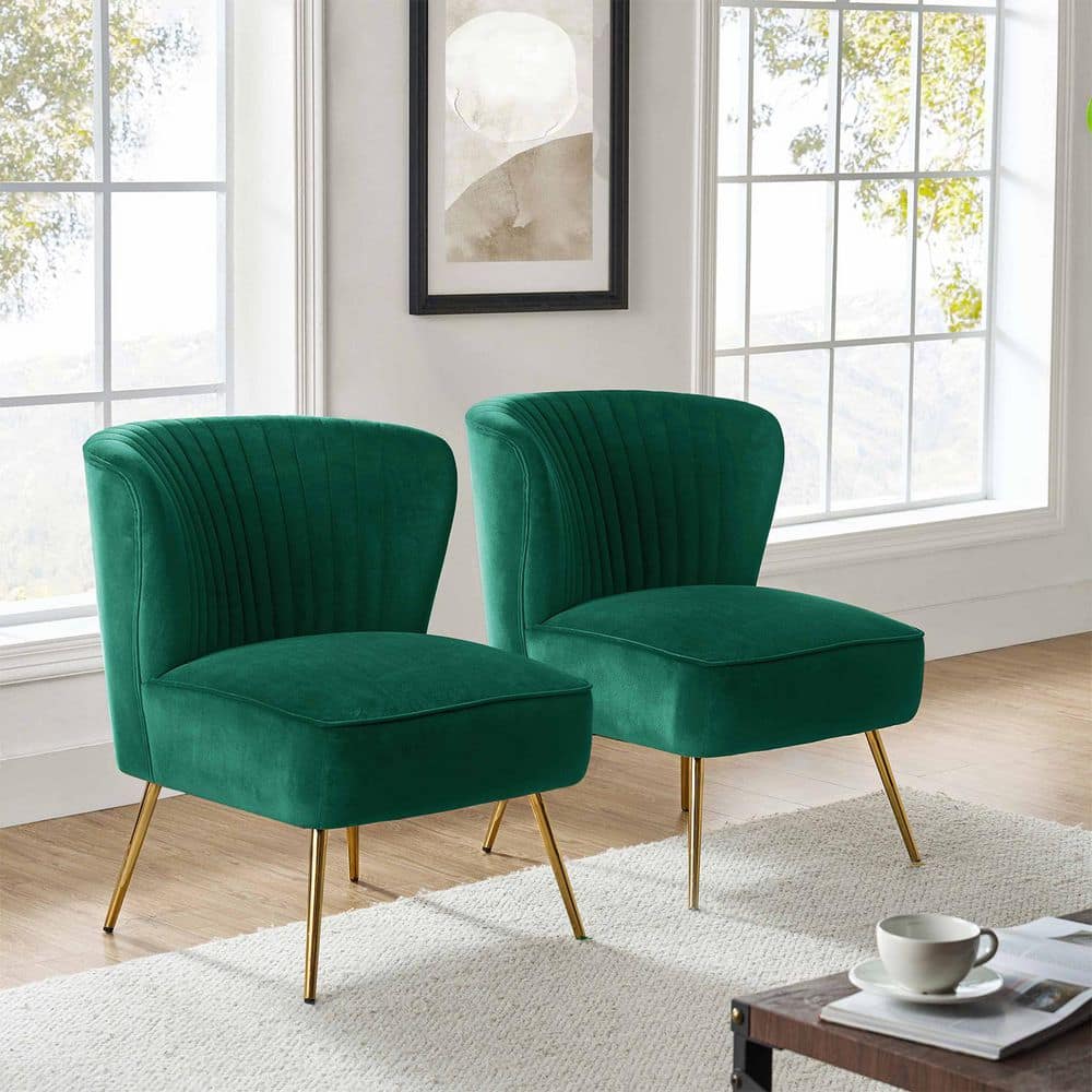 JAYDEN CREATION Monica Modern Green Velvet Comfy Living Room Side