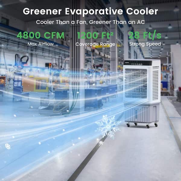 Gray 4800 CFM 3-Speed Portable Evaporative Cooler for 1,200 sq. ft. with Touch Panel and Remote Control for Garage, Yard