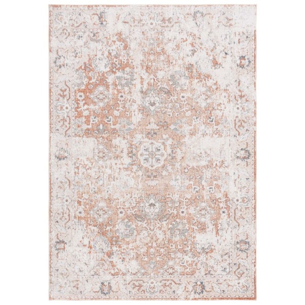 SAFAVIEH Baltimore 5 ft. x 8 ft. Ivory/Rust Machine Washable Border Distressed Area Rug
