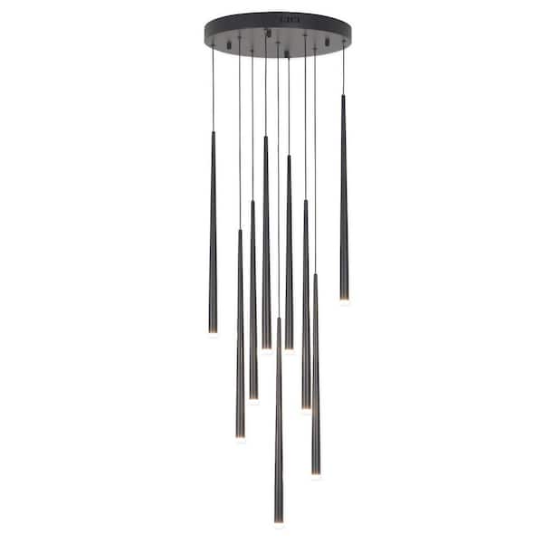 9 Lights Triac Dimmable Integrated LED Black Cone Chandelier for Living Room Dining Room Foyer, 3000K Warm Light