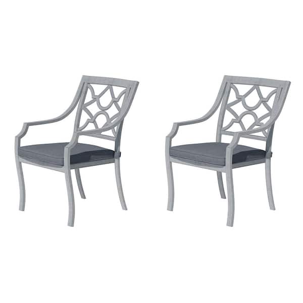 Clihome Grey Aluminum Outdoor Cast Backrest Dining Chair with CushionGuard Grey Cushion (2-Pack)
