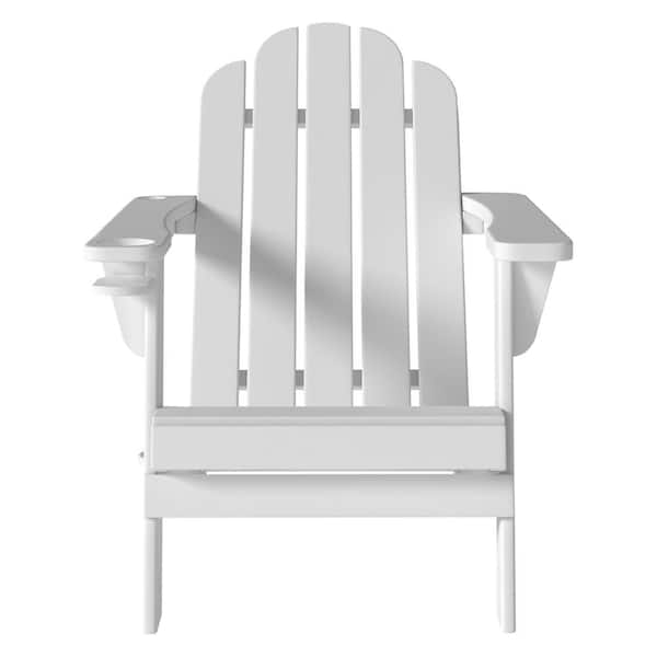 Boyel Living 5 Back Panel Fixed Outdoor Adirondack Chair in White with Cup Holder and Hole for Umbrella