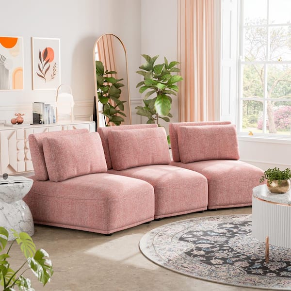 Furniture of America Fairwinds 111 in. Armless Chenille Curved Modular Extendable Back Sofa in Pink