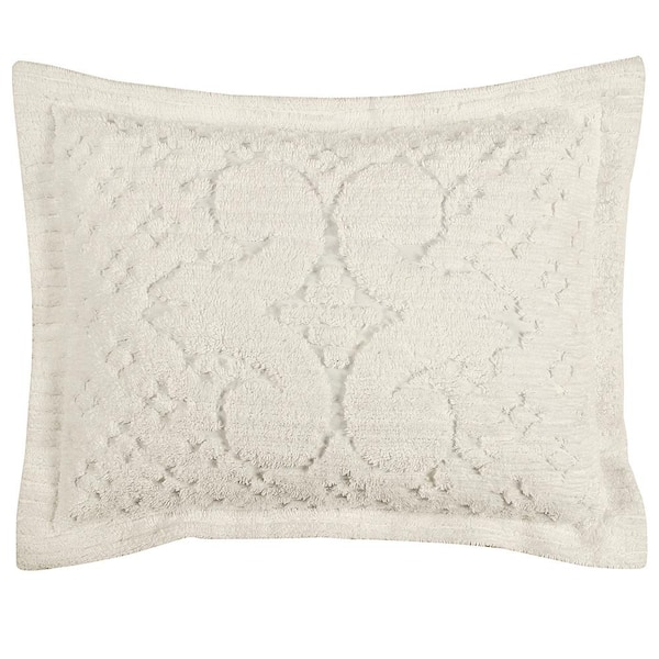 Better Trends Ashton Collection in Medallion Design Ivory Standard 100% Cotton Tufted Chenille Sham
