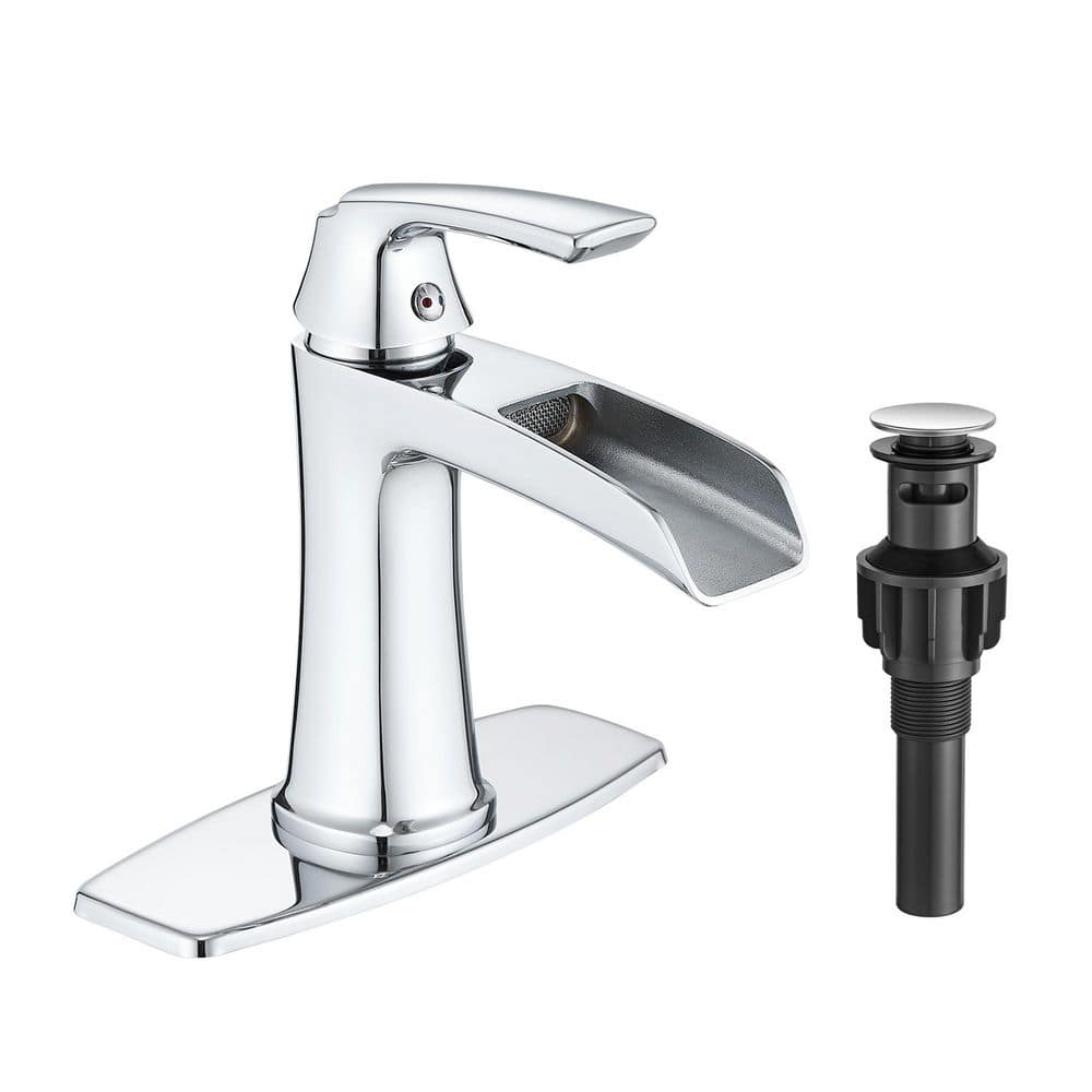 Single Handle Single Hole Waterfall Spout Bathroom Sink Faucet with Deckplate and Drain 1.8 GPM in Chrome price history on PriceWatchPro