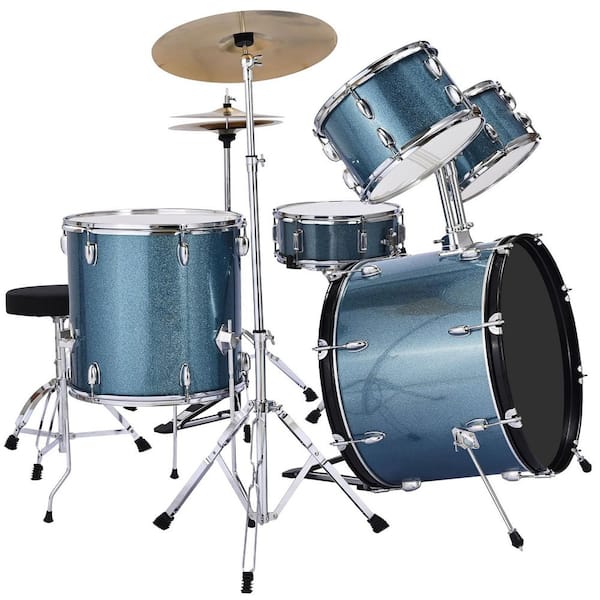 Drum Set 5-Pieces 22 in. Junior Drum Sets Beginner Drums Set and Drumsticks for Beginner Teens and Student (Gravel Blue)