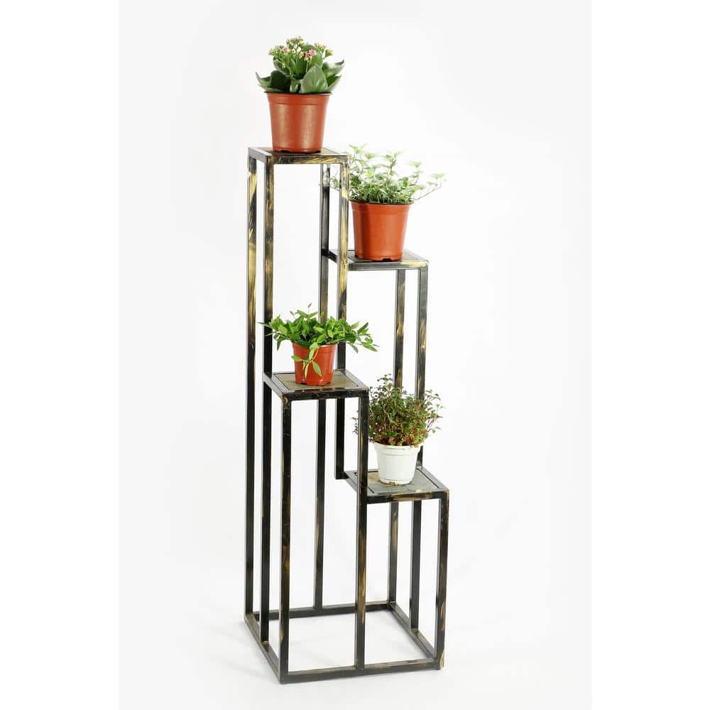 47.25" Black and Gold Metal 4-Tier Plant Stand