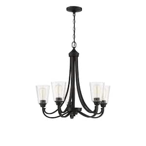 Grace 5-Light Espresso Finish with Seeded Glass Transitional Chandelier for Kitchen/Dining/Foyer, No Bulbs Included