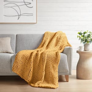 Chunky Double Knit Yellow 50 in. x 60 in. Handmade Throw Blanket