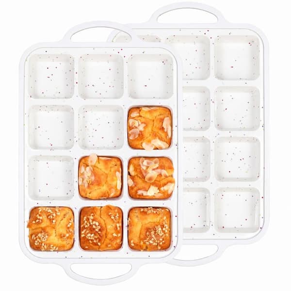 12-Cup Silicone Brownie Pan with Individual Square Dividers and Reinforced Stainless Steel Frame (2-Pack)