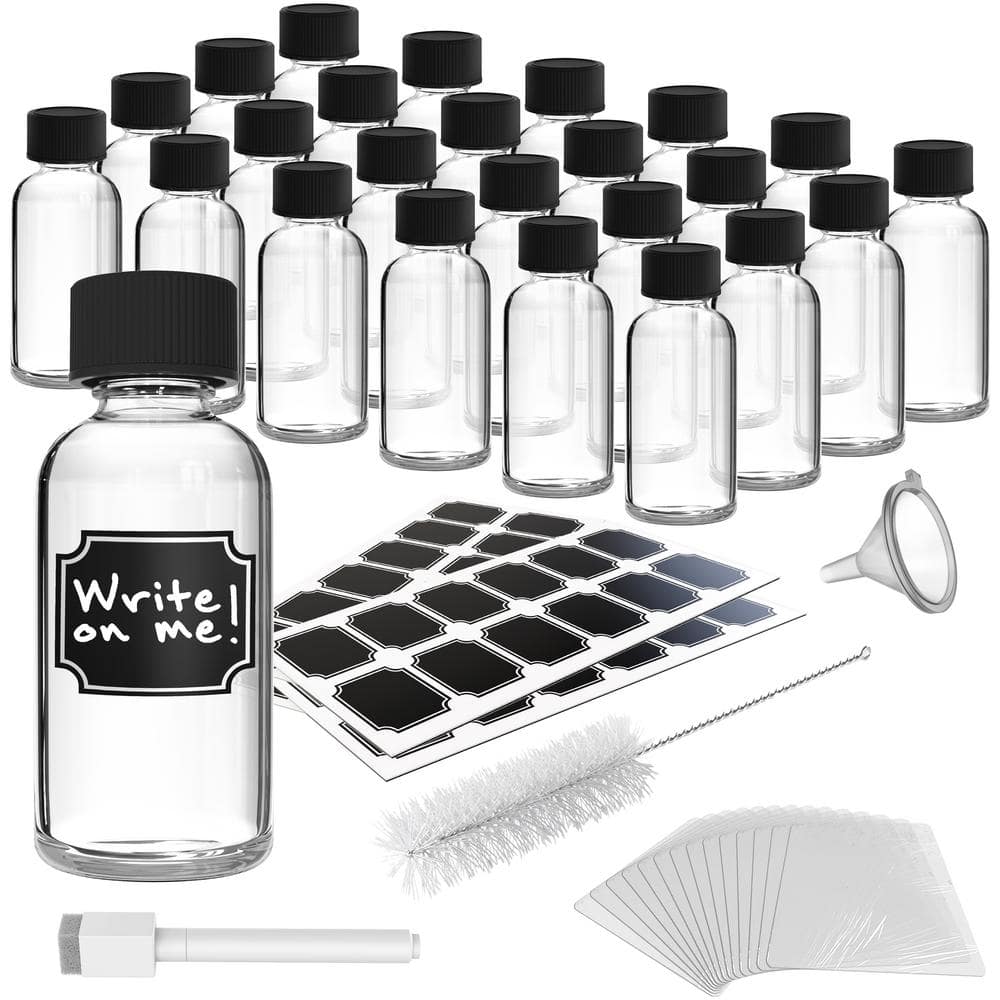 Nevlers 2 oz. Boston Round Glass Bottles with Lids, Brush