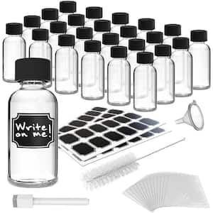 2 oz. Boston Round Glass Bottles with Lids, Brush, Funnels, Shrink Wrap, Marker and Labels-Clear (Pack of 24)