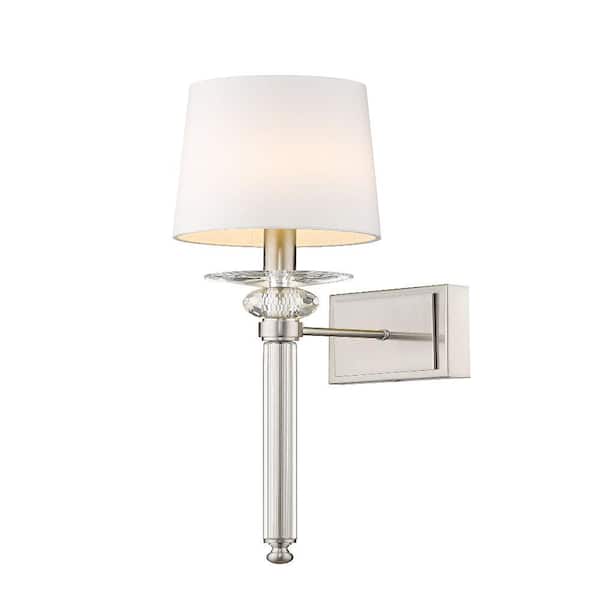 Unbranded Ava 5.5 in. 1-Light Brushed Nickel Interior Wall Sconce With Sleek White Fabric Shade