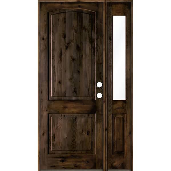 Krosswood Doors 50 in. x 96 in. Knotty Alder 2 Panel Left-Hand/Inswing Clear Glass Black Stain Wood Prehung Front Door w/Right Sidelite
