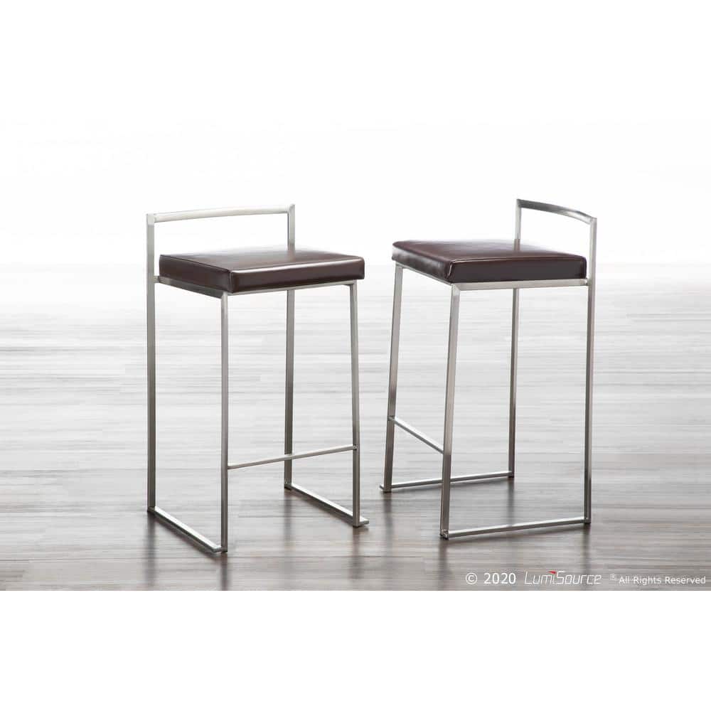 Modern Fuji Brown Faux Leather Counter Stool, 16"x18"x31"