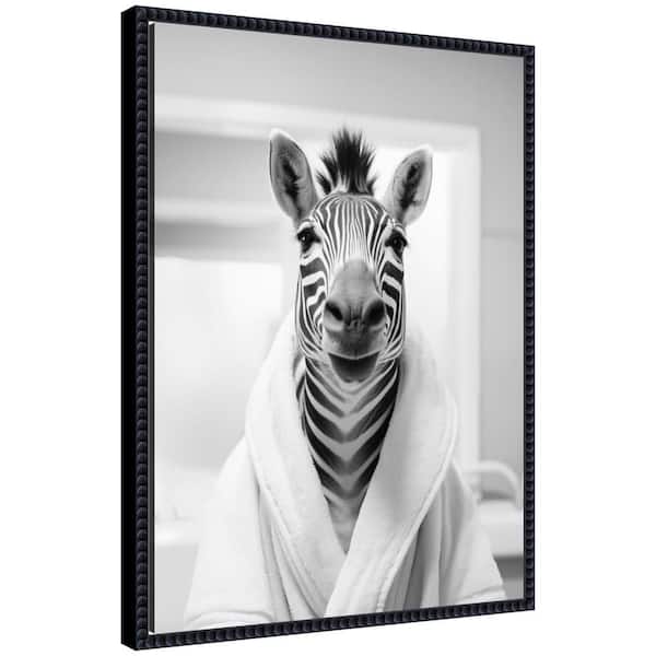 Sylvie "Zebra Bathroom Art Towel" by The Creative Bunch Studio Beaded Black Framed Art Print 18 in. x 24 in.